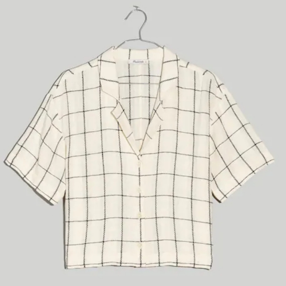 Madewell Linen-Blend Resort Crop Shirt in Windowpane